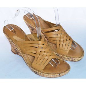 Born Drilles Woven Strappy Wicker Wedge Heel Slides Tan/Floral Size 10